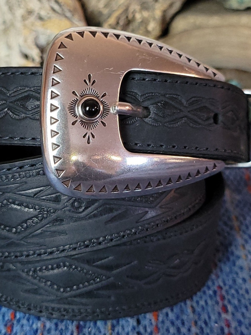 Tony Lama Dakota Black Leather Western Cowgirl Silver size 36 Belt Southwestern